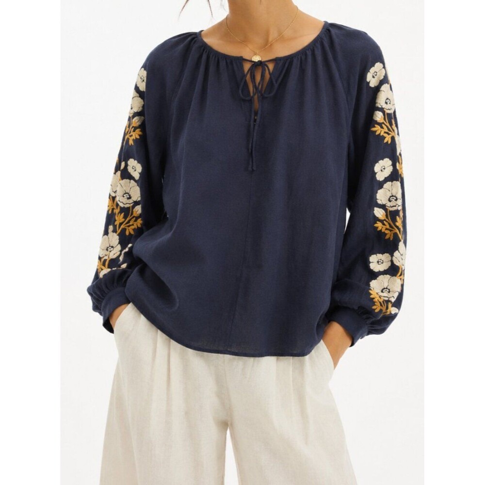 St. Roche 100% Organic Cotton Embroidered Peasant Blouse Size 8 Boho Floral